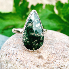 Moss Agate set in silver ring commission