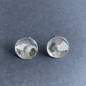 Saucer shaped stud earrings with small ball
