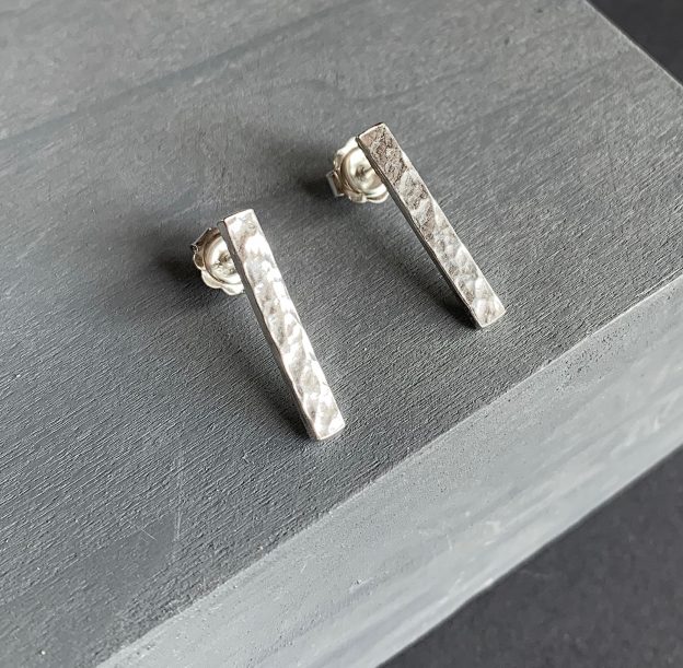Silver Bar Earrings with Hammered texture