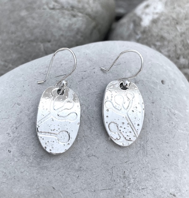 Silver plant print earrings