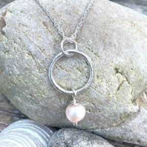 Silver Hoop and Pearl Pendant