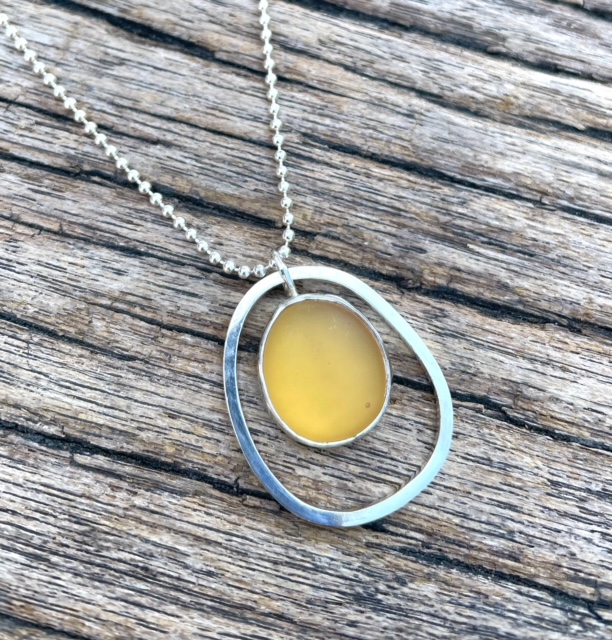 Yellow Sea Glass and Silver Pendant
