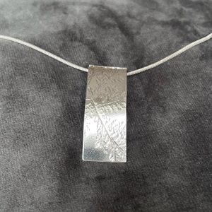 Rectangular Fern Print silver pendant