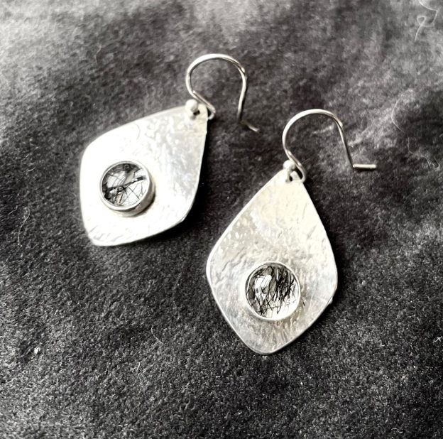 Tourmalinated Quartz and silver earrings